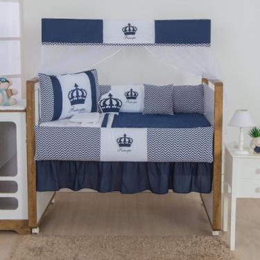 Imagem de Kit Protetor Berço completo Lateral 12 Peças Coroa Marinho - Geral