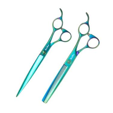 Imagem de SnipStar Professional Pet Tesoura Conjunto VG10 7,5 polegadas tesoura reta e 7 polegadas tesouras mais finas 56 dentes para cuidados de cães, taxa de diluição 25%