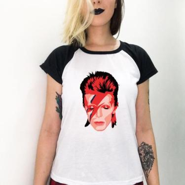 Imagem de Camiseta Raglan Branca Personalizada David Bowie Rock Cantor - Geek Ga
