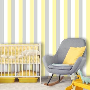 Imagem de Papel de Parede Listrado, Amarelo, Branco e Cinza - Geral