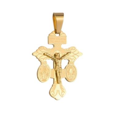 Imagem de COTTVOTT Crucifixo de indulgência de perdão com São Bento e Medalha Milagrosa Tripla Ameaça Crucifixo Criação de Colar Pingente Cruz, Mulheres Homens Católica Pingente de Cruz (Cor Dourada)