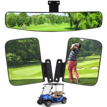 Imagem de HKOO Mais recentes espelhos laterais dobráveis para carrinho de golfe e espelho retrovisor de 42 cm, espelhos panorâmicos de carrinho de golfe para carros de clube EZGO, pacote combo
