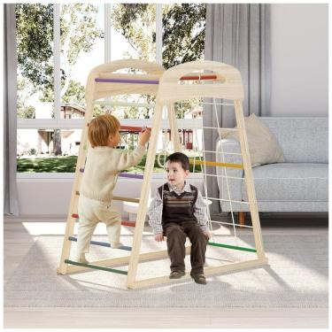 Imagem de Playground Interno para Crianças de 3 Anos, Jungle Gym de Madeira, Conjunto de Brincadeira para Crianças com Escorregador, Gangorra,HSSZXFR