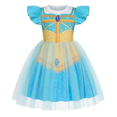Imagem de HenzWorld Vestido de princesa para meninas e crianças, manga esvoaçante, tule, tutu, Halloween, cosplay, temático, roupas de festa, tamanho 9 a 10 anos, turquesa