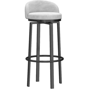 Imagem de Cadeiras De Bar Giratórias De Veludo Preto, Altura Ajustável Com Encosto - Bancos De Metal 360° Para Cozinha, Casa, Restaurantes, White, 75cm