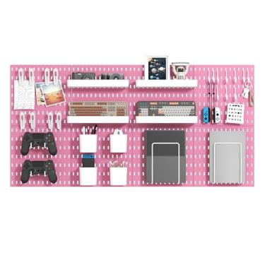 Imagem de MULSAME Kit combinado de Pegboard, conjunto de armazenamento montado na parede com 8 quadros de pegboards e 28 acessórios para pendurar, organizador de quadros rosa para exibição de paredes