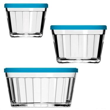 Imagem de Conjunto De Tigelas Com Tampa Copo Americano Em Vidro 3 Peças Transparente