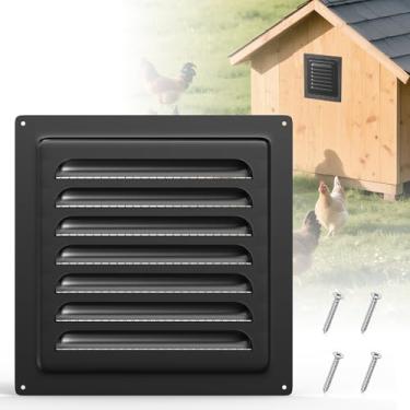 Imagem de Flehomo Grelha de ventilação para galinheiro com tela embutida, ventilação de parede de metal de 15 x 15 cm, grade de ventilação quadrada com venezianas para galinheiros, acessórios de galinheiro para