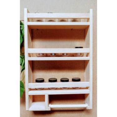 Imagem de Suporte 3 andares Porta Temperos Cozinha para parede madeira pinus papel toalha-Adequado para guardar temperos