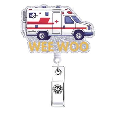 Imagem de Cute Wee Woo Bus EMT EMS ER Carretel de crachá retrátil para professores de enfermagem, presentes de graduação médica, cuidados de saúde, RN CNA LPN LVN, acessórios para cartão de identificação