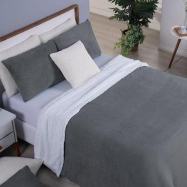 Imagem de Cobertor Queen Canada Mantinha/Sherpa 3 Peças - Cinza Escuro - Dona Ze