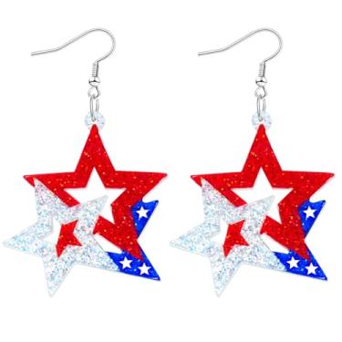 Imagem de Brincos patrióticos de 4 de julho para mulheres, vermelho, branco, azul, acrílico, patriótico, brinco de estrela da bandeira americana para presentes do Dia da Independência, Acrílico, Sem pedra