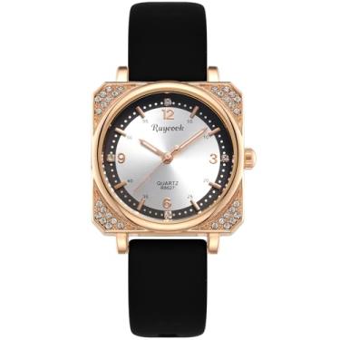 Imagem de RUYEOOK Relógio quadrado feminino, strass cristal, casual, impermeável, analógico, quartzo, relógio de pulso para enfermeiras femininas, R8627 branco e preto, Casual