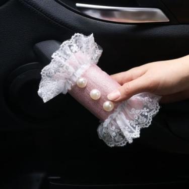 Imagem de MINGZAIQIPEI 2 peças capa de alça de carro de renda fofa, luvas de aderência de carro, capa de puxador de porta interna, protetor de alça acessórios interiores automotivos (4)