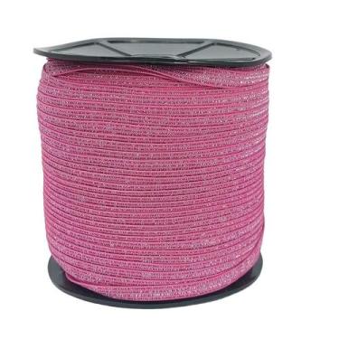 Imagem de Elástico Lurex Chato 7mm Encadernação Várias Cores ElasticoComum Rosa 