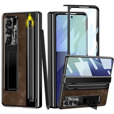 Imagem de YQODSZ Capa para Samsung Galaxy Z Fold 7 com suporte para caneta S e caneta Stylus, capa de telefone de couro retrô de cobertura total com suporte protetor de tela HD antiarranhões para Z Fold 7
