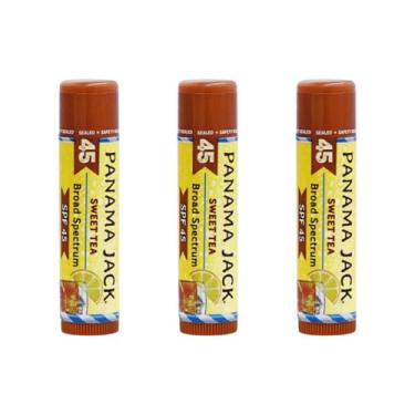 Imagem de Panama Jack Protetor solar protetor labial - FPS 45, proteção solar UVA-UVB de amplo espectro, previne e acalma lábios secos e rachados, chá doce, pacote com 3