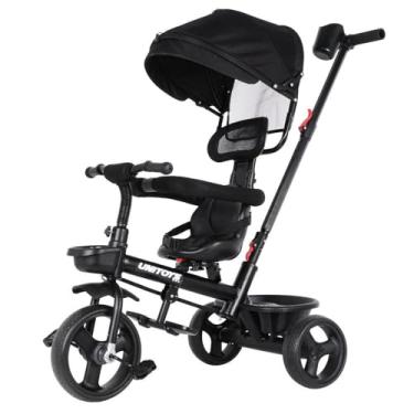 Imagem de Triciclo com Empurrador Removível Preto Confortável e Seguro | Assento Reforçado | Ideal para Passeios ao Ar Livre | Para Crianças a Partir de 12 Meses | Suporta até 25kg