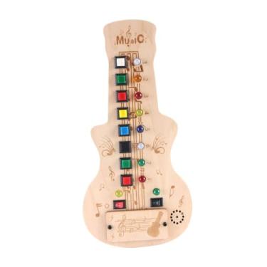Imagem de menolana Guitarra de brinquedo musical de madeira, quadro de atividades com interruptor colorido e botões, presentes de aniversário, brinquedo Montessori para