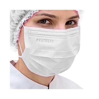 Imagem de Máscara Cirúrgica Tripla com Elástico 50UN - Protdesc, Branco