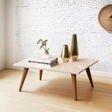 Imagem de Mesa De Centro Retangular Sala Mdf Pé Palito Decorativa - DWR, OFF WHI