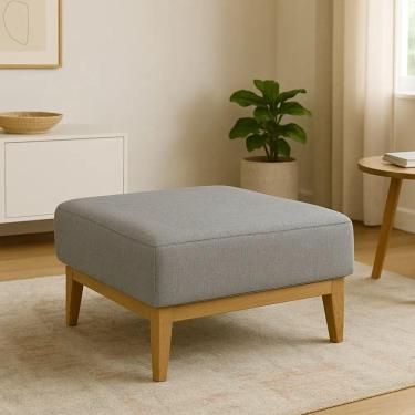 Imagem de Puff Luxo Corino Retangular Base Mesa Madeira Lar & Estilo Cinza