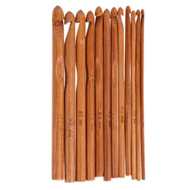 Imagem de Zerodis Ganchos de crochê, 12pcs Fornecem Suprimentos de crochê Confortáveis Agulhas de tricô de Grãos Definem Ganchos Redondos de Bambu Carbonizado