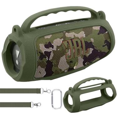 Imagem de co2CREA Capa de silicone para alto-falante Bluetooth JBL Charge 5 portátil, impermeável, capa macia para viagem com alça de ombro, capa protetora (verde militar)
