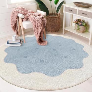 Imagem de Poowe Blue Cookie Tapete para quarto de crianças, 100 cm, redondo, lavável, tapete de engatinhar para bebês, meninos, meninas, piso antiderrapante, para sala de estar, quarto, sala de jogos, sala de