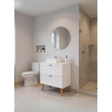 Imagem de Gabinete para Banheiro com Tampo Cuba e Espelho Redondo 80cm Retro Mdf