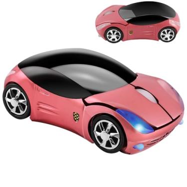 Imagem de Mouse sem fio fofo esportivo em forma de carro mouse óptico ergonômico para jogos, mini mouse de escritório pequeno presente para meninos, meninas, homens, mulheres, crianças, mãe, pai, com receptor