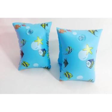 Imagem de Boia de Braço Infantil para Piscina e Praia, Azul com Estampa de Peixes, Material Inflável, 2 Unidades