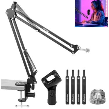 Imagem de Marengo braço boom de microfone mesa adaptador de suporte de microfone suporte de microfone ajustável com parafuso de 3/8 "a 5/8" para blue yeti snowball, hyperx quadcast, solocast, yeti x e