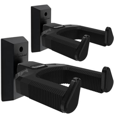 Imagem de Suporte de parede para guitarra com trava automática, pacote com 2 cabides de madeira preta, suporte de gancho para clássico, acústico, elétrico, banjo, baixo - presente para músicos