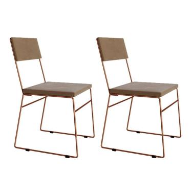 Imagem de Kit 2 Cadeiras de Jantar Málaga Assento Veludo Marrom Base Cobre