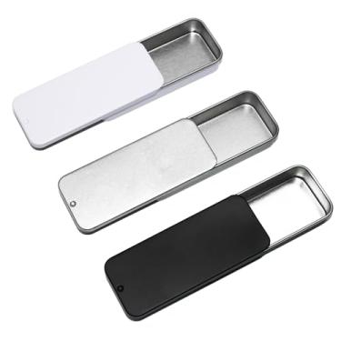 Imagem de Pacote com 6 recipientes de lata de metal, pequena caixa de metal de 8 x 3,9 x 0,1 cm, mini recipiente vazio para doces, joias, pílulas, agulhas (preto x 2/prata x2/branco 2)