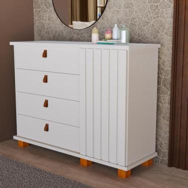Imagem de Cômoda Ripada com 4 Gavetas e Pés Estilo Moderna Organização e Design 