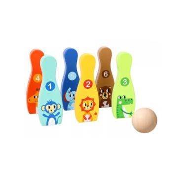 Imagem de Tooky Toy Brinquedo Educativo Madeira Jogo do Boliche 15 Peças