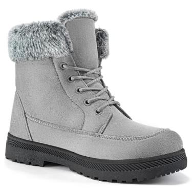 Imagem de Alicegana Botas femininas de algodão quente pele neve inverno cadarço liso bonito plus size confortável tornozelo plataforma, 008 Cinza, 10