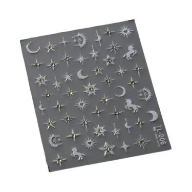 Imagem de Adesivos De Unhas Bronzeados 5D Coreanos, Ouro, Prata, Estrela, Lua, L