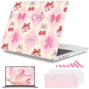 Imagem de Mektron Capa para laptop 2025 MacBook Pro 14 polegadas M4 2024 A3112 A3401 A3185 serve para 2023/2021 M3 A2918 A2992 M2 A2779 M1 A2442 Pro/Max, capa rígida de plástico impresso, cereja com laços
