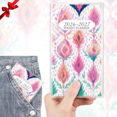 Imagem de ReliThick Calendário de bolso 2026-2027 para bolsa, agenda mensal pequena, caderno com capa de PVC, cadernos de anotações, presente de agradecimento para mulheres, mãe, amigas, professoras (Boho)