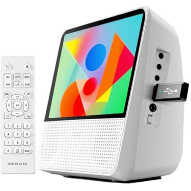 Imagem de Leitor de DVD VCD CD Bluetooth Portátil De 9,8" Com 7'' Tela HD 1024x600, 4000 Mah Recarregável, Som Estéreo Hi-Fi, Sincronização de TV, Retomada de Reprodução (Branco)
