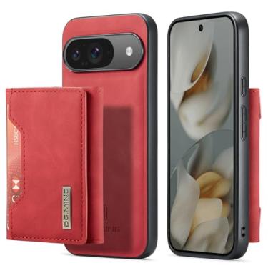 Imagem de Capa carteira de couro magnética destacável 2 em 1 para Google Pixel 10 Pro, 8 compartimentos para cartão, recurso de suporte, TPU à prova de choque e capa de telefone de couro premium (vermelha)