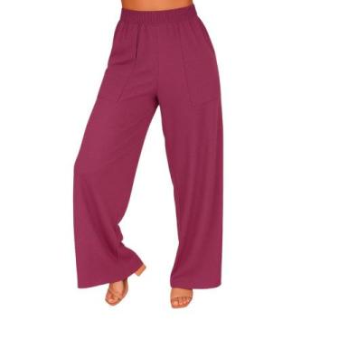 Imagem de Calça Pantalona Cintura Alta Wide Leg Moletinho Moda Feminina - c9 CAL