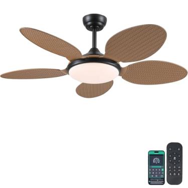 Imagem de PHORUS Ventiladores de teto de folha de palmeira de 122 cm com luzes, ventiladores de teto tropicais ao ar livre com controle remoto para pátios, sala de estar, regulável, 6 velocidades, reversível