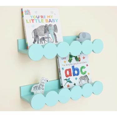 Imagem de CNK Prateleiras flutuantes para berçário montadas na parede, conjunto de 2 prateleiras de livros para crianças, crianças, quartos de bebê, estante de madeira de pinheiro natural, armazenamento de