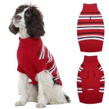 Imagem de Kuoser Suéter listrado GG para cães | Gola rolê para cachorro grande, calor listrado, dias frios, cachorrinho desfruta, dono relaxa, vermelho GG