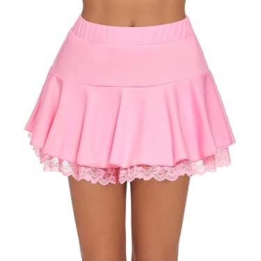 Imagem de Mulheres Floral Lace Mini Saias Y2k Cintura Baixa Plissada Bainha De Babados Saias Em Camadas Saias Curtas Estética Streetwear, B-pink, M