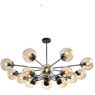 Imagem de E27 Moderno Sputnik Lustre Luminária Preto Fosco Semi Flush Mount Luz De Teto Abajur De Vidro Esférico Meados Do Século Durante A Luz, Cognac Lampshade, 8 head